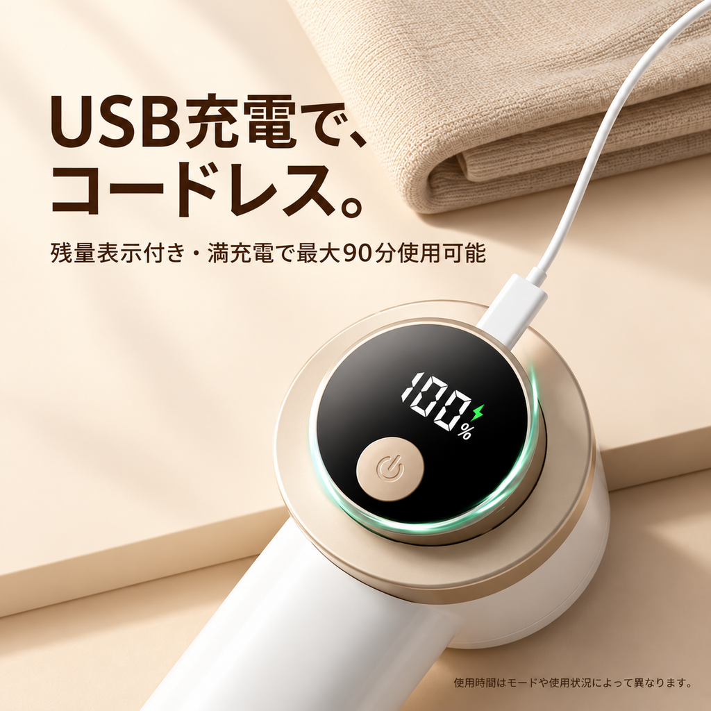 充電式 毛玉クリーナー｜残量ディスプレイ・3段階調整